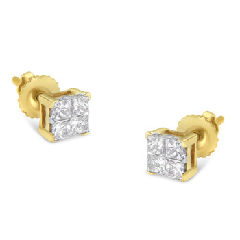Bông tai Haus Of Brilliance 10K Yellow Gold 1/2Ct Tdw Princess Diamond Composite Stud Earring (I-J