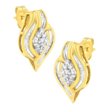 Bông tai Haus Of Brilliance 10K Yellow Gold 1/3 Cttw Round-Cut Diamond Cluster And Swirl Stud Earrings (J-K