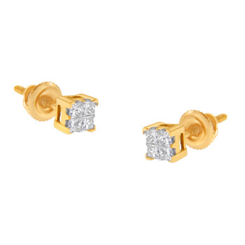 Haus Of Brilliance 10K Yellow Gold 1/4Ct Tdw Princess Diamond Stud Earring (J-K, I1-I2) 1 Bông tai Haus Of Brilliance 10K Yellow Gold 1/4Ct Tdw Princess Diamond Stud Earring (J-K