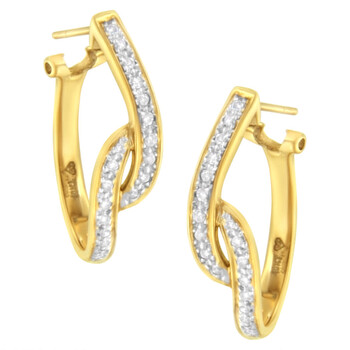 Bông tai Haus Of Brilliance 10K Yellow Gold 1/4Ct Tdw S-Curve Diamond Huggy Hoop Earrings (I-J