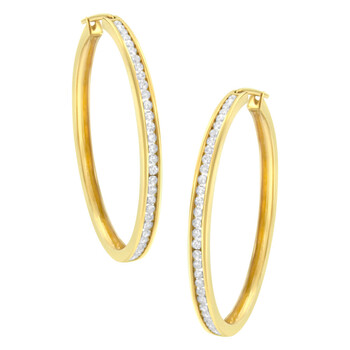 Bông tai Haus Of Brilliance 10K Yellow Gold 1Ct Tdw Channel Set Diamond Hoop Earrings (I-J