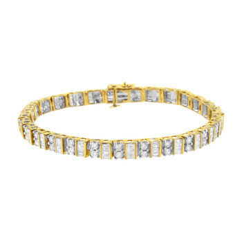 Haus Of Brilliance 10K Yellow Gold 4Ct Tdw Baguette And Round Cut Diamond Tennis Bracelet (G-H, Si1-Si2) 1 Vòng tay Haus Of Brilliance 10K Yellow Gold 4Ct Tdw Baguette And Round Cut Diamond Tennis Bracelet (G-H