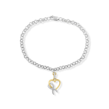 Haus Of Brilliance 10K Yellow Gold Heart Diamond Charm 1/10 Ct. Tdw With Sterling Silver Rolo Bracelet (H-I,I1-I2) 1 Vòng tay Haus Of Brilliance 10K Yellow Gold Heart Diamond Charm 1/10 Ct. Tdw With Sterling Silver Rolo Bracelet (H-I