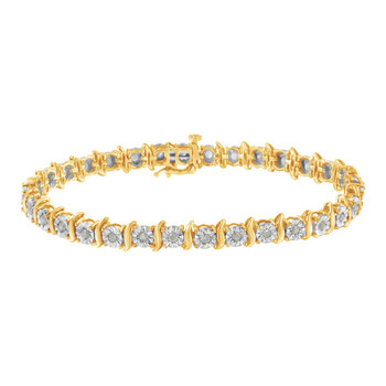 Haus Of Brilliance 10K Yellow Gold Plated .925 Sterling Silver 1.0 Cttw Diamond S-Curve Link Miracle-Set Tennis Bracelet (I-J Color, I3 Clarity) 2 Vòng tay Haus Of Brilliance 10K Yellow Gold Plated .925 Sterling Silver 1.0 Cttw Diamond S-Curve Link Miracle-Set Tennis Bracelet (I-J Color