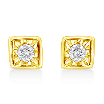 Bông tai Haus Of Brilliance 10K Yellow Gold Plated .925 Sterling Silver 1/10 Cttw Miracle-Set Diamond Square Stud Earrings