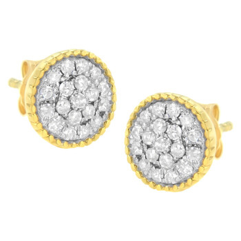 Bông tai Haus Of Brilliance 10K Yellow Gold Plated .925 Sterling Silver 1/2 Cttw Diamond Floral Cluster Milgrained Stud Earring