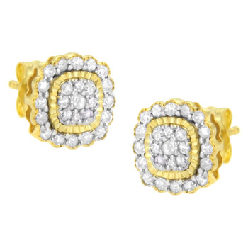 Haus Of Brilliance 10K Yellow Gold Plated .925 Sterling Silver 1/2 Cttw Round-Cut Diamond Halo Sunburst Stud Earrings 2 Bông tai Haus Of Brilliance 10K Yellow Gold Plated .925 Sterling Silver 1/2 Cttw Round-Cut Diamond Halo Sunburst Stud Earrings