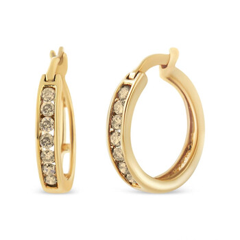 Haus Of Brilliance 10K Yellow Gold Plated .925 Sterling Silver 1/4 Cttw Channel Set Champagne Diamond Hoop Earring (K-L Color, I1-I2 Clarity) 2 Bông tai Haus Of Brilliance 10K Yellow Gold Plated .925 Sterling Silver 1/4 Cttw Channel Set Champagne Diamond Hoop Earring (K-L Color
