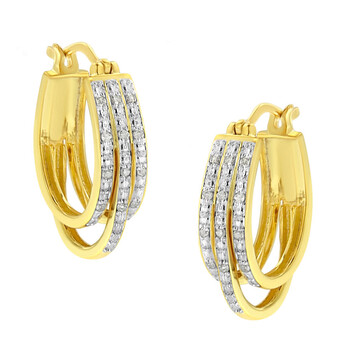 Haus Of Brilliance 10K Yellow Gold Plated .925 Sterling Silver 1/4 Cttw Diamond And Alternating Beaded Triple Hoop Earring 2 Bông tai Haus Of Brilliance 10K Yellow Gold Plated .925 Sterling Silver 1/4 Cttw Diamond And Alternating Beaded Triple Hoop Earring