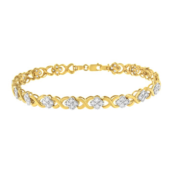 Vòng tay Haus Of Brilliance 10K Yellow Gold Plated .925 Sterling Silver 1 Carat Tdw Pave-Set Diamond Cluster Tennis Link Bracelet (H-I
