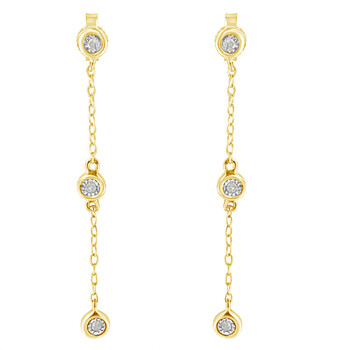 Bông tai Haus Of Brilliance 10K Yellow Gold Plated .925 Sterling Silver Miracle Set Diamond Accent 3-Stone Drop And Dangle Earring