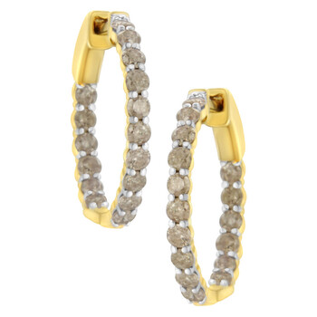 Bông tai Haus Of Brilliance 10K Yellow Gold Plated Sterling Silver 2Ct Tdw Diamond Hoop Earrings (K-L