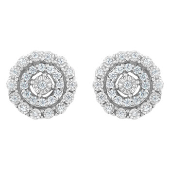 Bông tai Haus Of Brilliance 10Kt White Gold 1/2 Cttw Double Halo Brilliant Round-Cut Diamond Stud Earrings (I-J