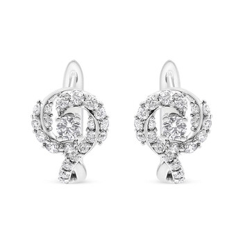 Bông tai Haus Of Brilliance 14K Gold 5/8 Cttw Diamond Solitaire Halo Swirl Huggie Hoop Earrings (J-K Color