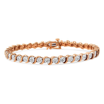 Vòng tay Haus Of Brilliance 14K Rose Gold Plated .925 Sterling Silver 1/10 Cttw Round Miracle Plate "S" Link Tennis Bracelet -7" chính hãng