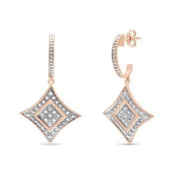 Bông tai Haus Of Brilliance 14K Rose Gold Plated .925 Sterling Silver Round-Cut Diamond Accent Dangle Rhombus Earrings (H-I Color