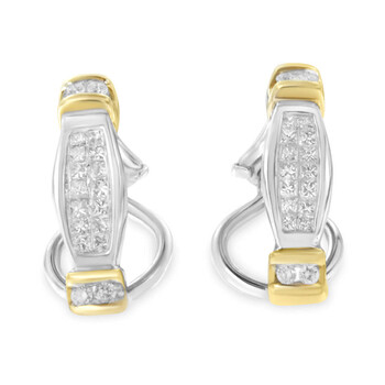 Bông tai Haus Of Brilliance 14K Two-Toned Gold 1/2 Ct Tdw Round And Princess Cut Diamond Earrings (H-I