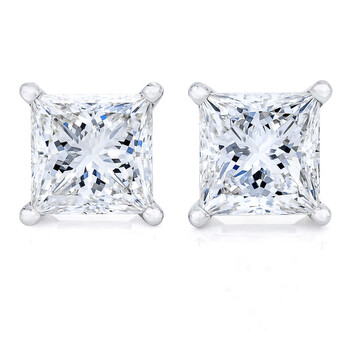 Bông tai Haus Of Brilliance 14K White Gold 1.0 Cttw 4-Prong Set Princess-Cut Solitaire Diamond Push Back Stud Earrings (I-J Color