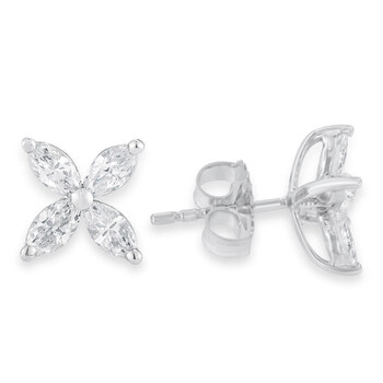Bông tai Haus Of Brilliance 14K White Gold 1.0 Cttw Marquise Diamond 8 Stone Floral Leaf Stud Earrings (H-I Color