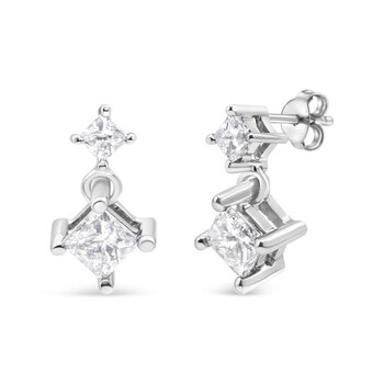 Haus Of Brilliance 14K White Gold 1.0 Cttw Princess-Cut Double Diamond Drop Stud Earrings For Women (H-I Color, I1-I2 Clarity) 2 Bông tai Haus Of Brilliance 14K White Gold 1.0 Cttw Princess-Cut Double Diamond Drop Stud Earrings For Women (H-I Color