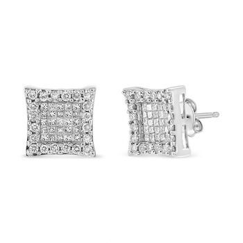 Bông tai Haus Of Brilliance 14K White Gold 1.00 Cttw Princess And Round-Cut Diamond Square Stud Earrings (G-H Color