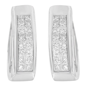 Bông tai Haus Of Brilliance 14K White Gold 1 1/10Ct Tdw Princess-Cut Diamond Hoop Earrings (H-I