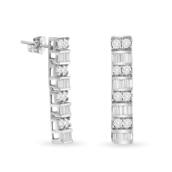 Haus Of Brilliance 14K White Gold 1 1/3Ct. Tdw Round And Baguette-Cut Diamond Earrings (H-I,Si2-I1) 1 Bông tai Haus Of Brilliance 14K White Gold 1 1/3Ct. Tdw Round And Baguette-Cut Diamond Earrings (H-I