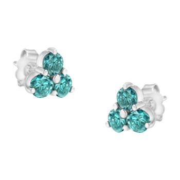 Bông tai Haus Of Brilliance 14K White Gold 1 1/3Ct Tdw Treated Blue Diamond Trio Stud Earrings (Blue