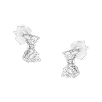 Haus Of Brilliance 14K White Gold 1/2 Carat Tdw Double Diamond Dangle Stud Earrings (H-I, I1-I2) 1 Bông tai Haus Of Brilliance 14K White Gold 1/2 Carat Tdw Double Diamond Dangle Stud Earrings (H-I