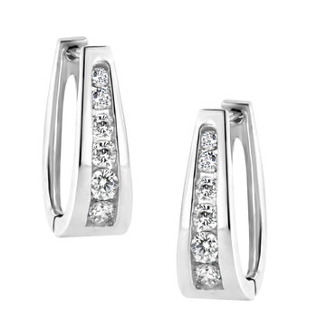 Bông tai Haus Of Brilliance 14K White Gold 1/2 Cttw Round-Cut Diamond Huggy Earrings (I-J Color