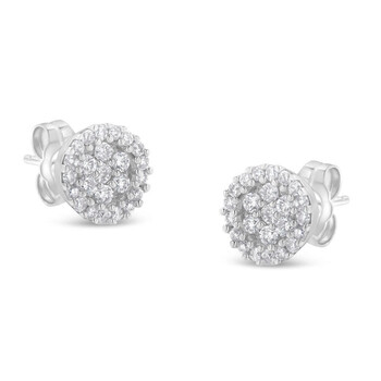 Haus Of Brilliance 14K White Gold 1/2Ct Tdw Diamond Floral Cluster Stud Earrings (H-I, I1-I2) 1 Bông tai Haus Of Brilliance 14K White Gold 1/2Ct Tdw Diamond Floral Cluster Stud Earrings (H-I
