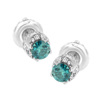 Bông tai Haus Of Brilliance 14K White Gold 1/2Ct Tdw White And Treated Blue Round Diamond Earrings (I-J I2-I3)