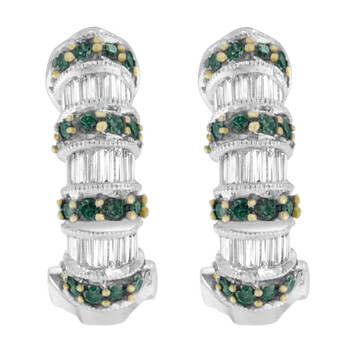 Bông tai Haus Of Brilliance 14K White Gold 1 3/8Ct. Tdw Baguette And Round-Cut Treated Blue Diamond Earrings (H-I