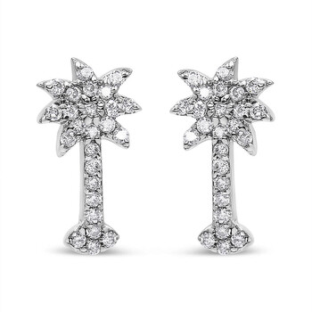 Haus Of Brilliance 14K White Gold 1/4 Cttw Diamond Palm Tree Push Back Stud Earrings (K-L Color, I1-I2 Clarity) 1 Bông tai Haus Of Brilliance 14K White Gold 1/4 Cttw Diamond Palm Tree Push Back Stud Earrings (K-L Color