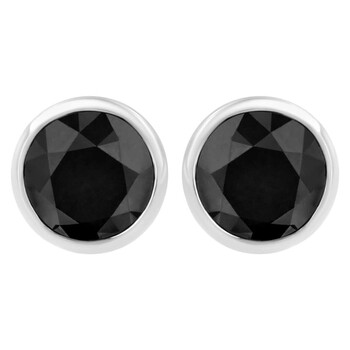 Bông tai Haus Of Brilliance 14K White Gold 1 Cttw Black Diamond Screw-Back Classic Bezel Solitaire Stud Earrings (Color-Enhanced