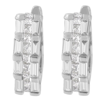 Bông tai Haus Of Brilliance 14K White Gold 1Ct. Tdw Baguette And Princess-Cut Diamond Earrings (H-I
