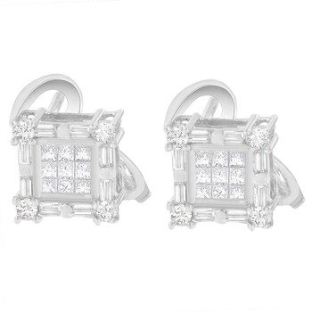 Haus Of Brilliance 14K White Gold 1Ct Tdw Princess, Baguette And Round Cut Diamond Earring (H-I,Si1-Si2) 2 Bông tai Haus Of Brilliance 14K White Gold 1Ct Tdw Princess