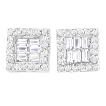 Haus Of Brilliance 14K White Gold 1Ct Tdw Round And Baguette Diamond Stud Earrings(H-I,Si1-Si2) 1 Bông tai Haus Of Brilliance 14K White Gold 1Ct Tdw Round And Baguette Diamond Stud Earrings(H-I