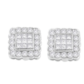 Haus Of Brilliance 14K White Gold 1Ct. Tdw Round-Cut And Princess-Cut Diamond Stud Earring (G-H,Si1-Si2) 2 Bông tai Haus Of Brilliance 14K White Gold 1Ct. Tdw Round-Cut And Princess-Cut Diamond Stud Earring (G-H
