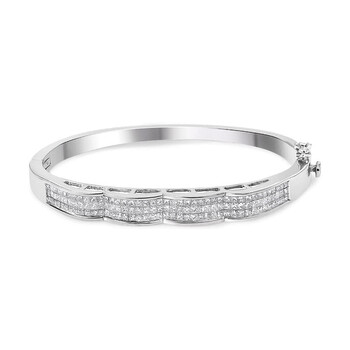 Haus Of Brilliance 14K White Gold 3 1/3 Cttw Invisible Set Princess-Cut Diamond Wave Bangle Bracelet (H-I Color, Si1-Si2 Clarity) - Size 7" 2 Vòng tay Haus Of Brilliance 14K White Gold 3 1/3 Cttw Invisible Set Princess-Cut Diamond Wave Bangle Bracelet (H-I Color