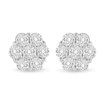 Bông tai Haus Of Brilliance 14K White Gold 3 Cttw Prong Set Round-Cut Diamond Floral Cluster Stud Earring (I-J Color