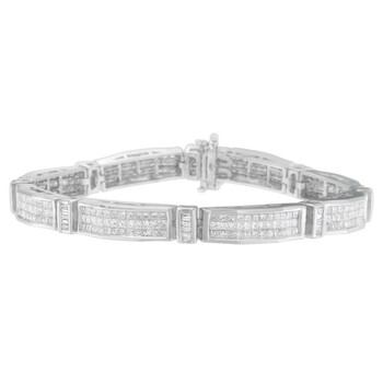 Vòng tay Haus Of Brilliance 14K White Gold 7Ct Tdw Princess And Baguette Cut Diamond Beaded Bracelet (H-I