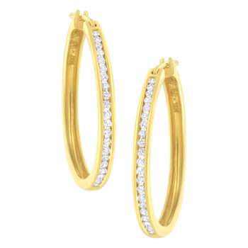 Bông tai Haus Of Brilliance 14K Yellow Gold 1/2 Cttw Channel Set Diamond Classic Hoop Earrings (I-J Color