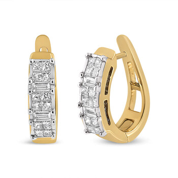 Bông tai Haus Of Brilliance 14K Yellow Gold 1/2 Cttw Princess & Baguette-Cut Diamond Invisible-Set U-Hoop Earrings (H-I Color