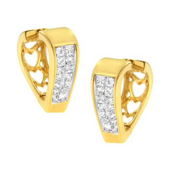 Bông tai Haus Of Brilliance 14K Yellow Gold 1/2Ct. Tdw Diamond Hoop Huggy Earrings (H-I