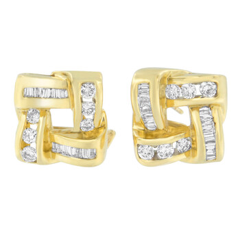 Bông tai Haus Of Brilliance 14K Yellow Gold 1 3/4Ct. Tdw Round And Baguette-Cut Diamond Earrings (H-I