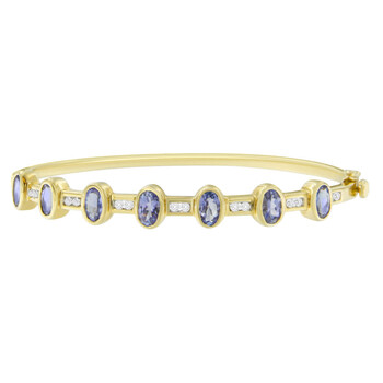 Vòng tay Haus Of Brilliance 14K Yellow Gold 3 3/8Ct Tdw Diamond And Tanzanite Bangle Bracelet(H-I