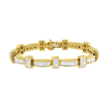 Vòng tay Haus Of Brilliance 14K Yellow Gold 7 3/8Ct Tdw Princess And Baguette Cut Diamond Bar Link Bracelet (H-I