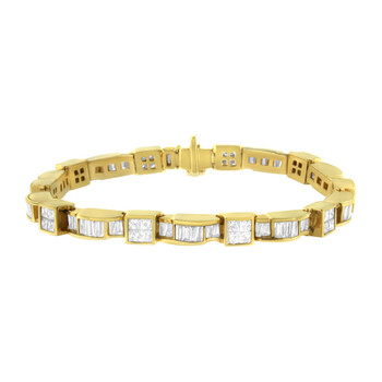 Vòng tay Haus Of Brilliance 14K Yellow Gold 7Ct. Tdw Princess And Baguette Cut Diamond Cube-Link Bracelet (G-H