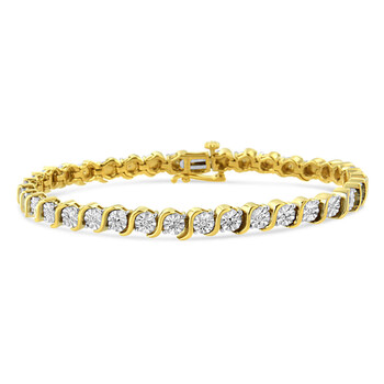 Vòng tay Haus Of Brilliance 14K Yellow Gold Plated .925 Sterling 1/10 Cttw Round Miracle Plate "S" Link Tennis Bracelet -7" chính hãng